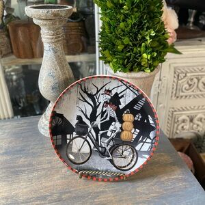 222 Fifth bicycle skeleton black cat Halloween ceramic plate